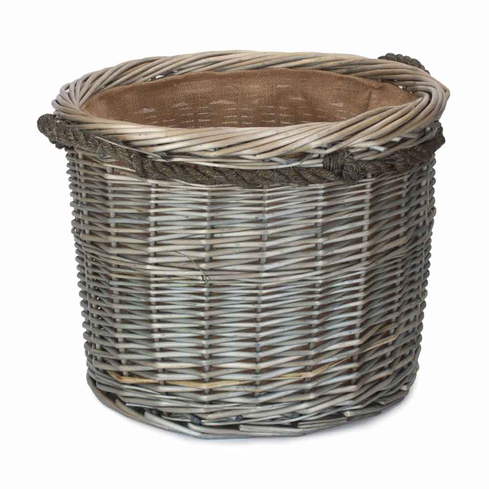 Large Hessian Lined Willow Log Basket