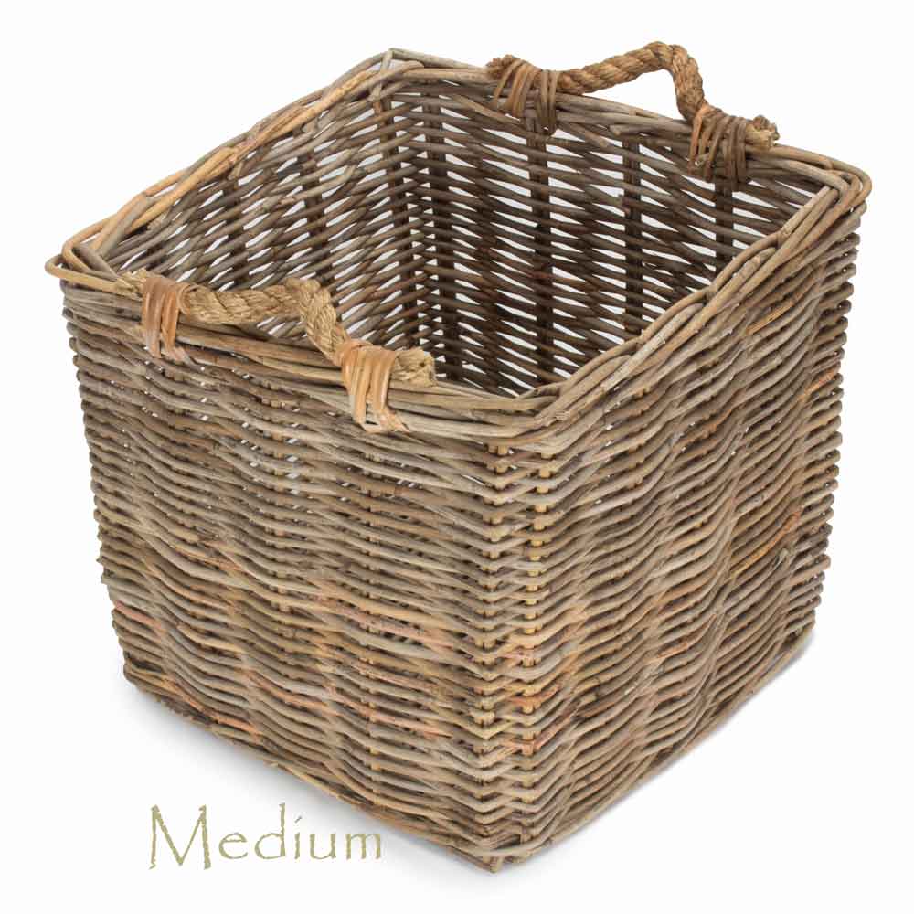 Square Grey Rattan Log/Storage Baskets