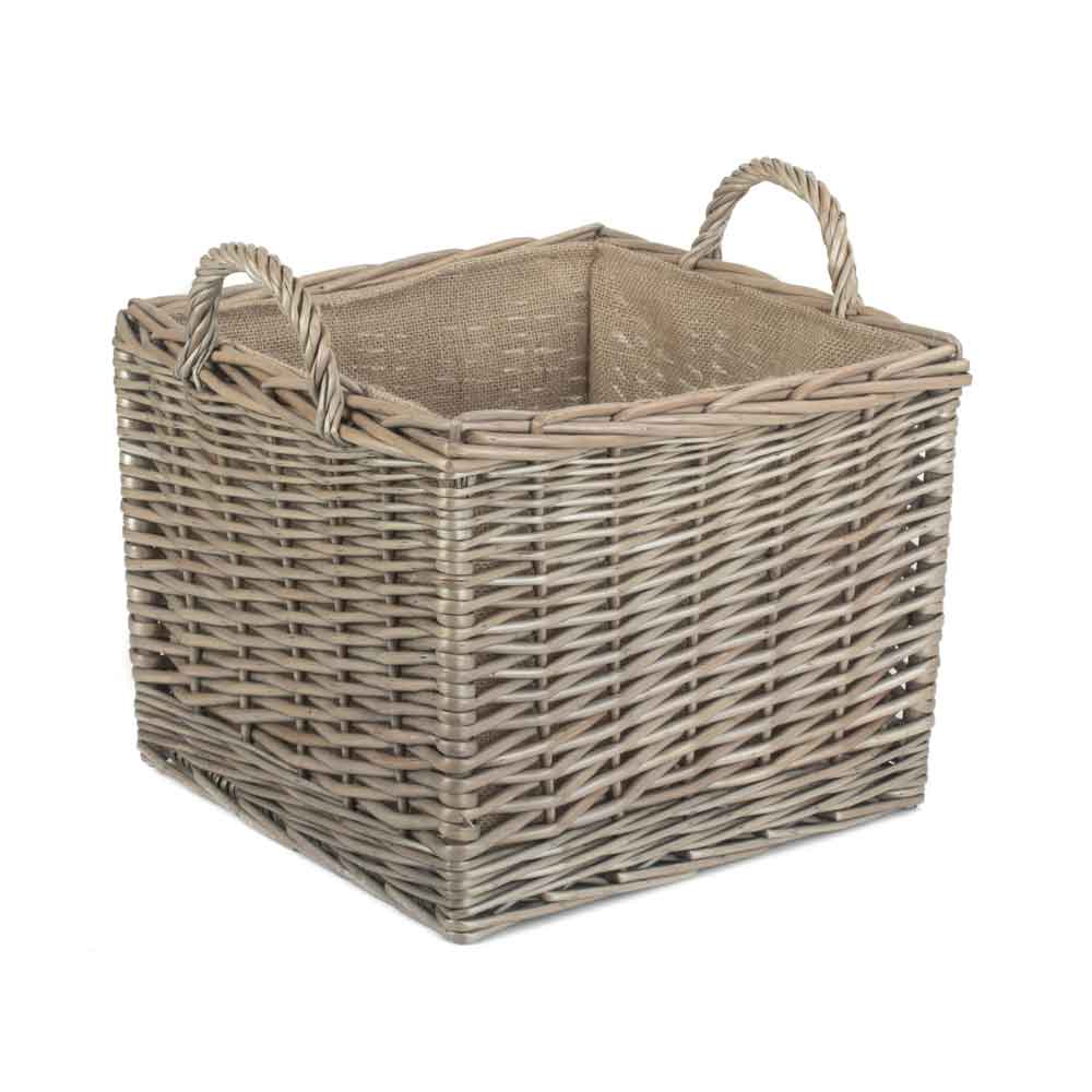 Square Lined Wicker Log-Storage Basket